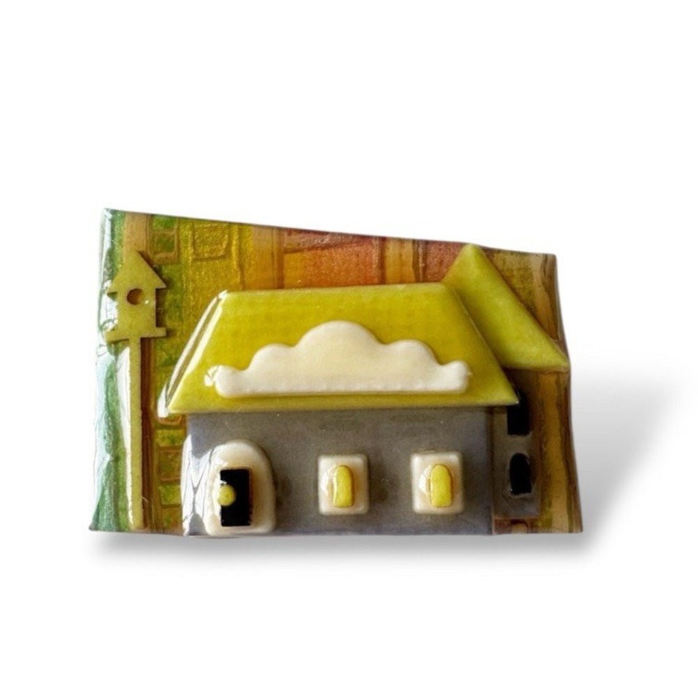 House Pins By Lucinda Vintage Pin Brooch Grays Yellows Bird House Collectibles